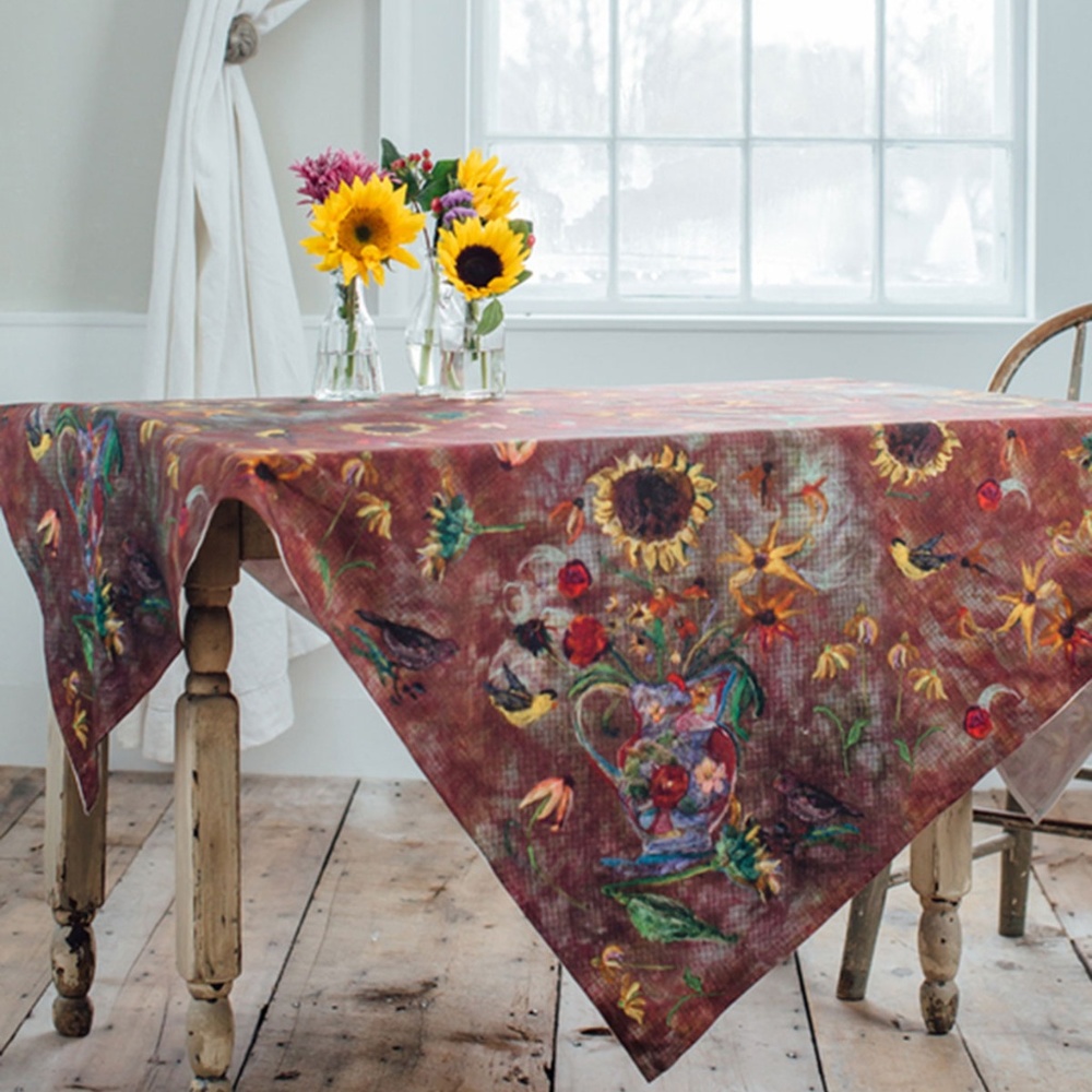 April Cornell Tablecloth Autumn Visitors 54x54 NWT - Picture 6 of 6